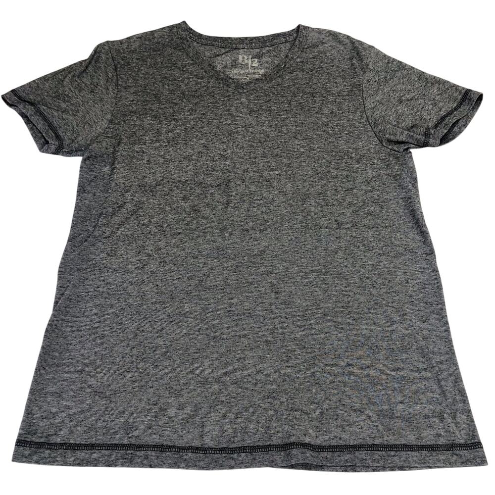 Men's B2 Original Blends Charcoal Black White Slub Knit V Neck T Shirt - Picture 3 of 16